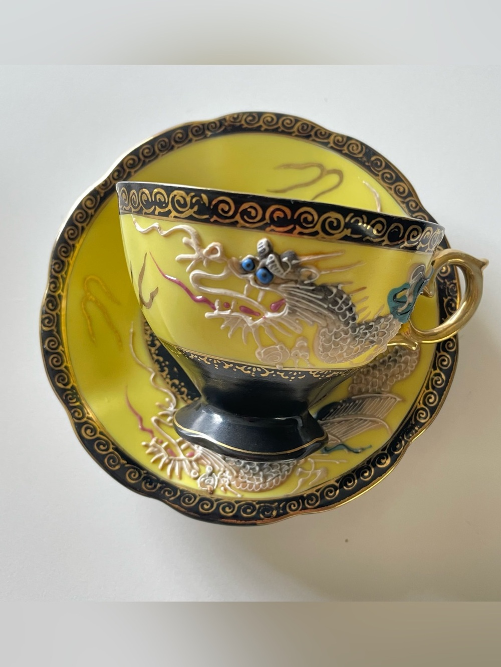 Vintage Shafford Japan Dragonware Cup & Saucer - Rare Yellow - Circa 1950s